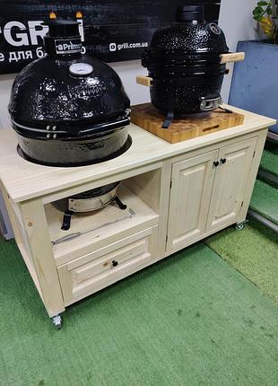 Стіл для гриля primo, big green egg, kamado joe дерев''яний з нішами grilli 009694 код: 009694