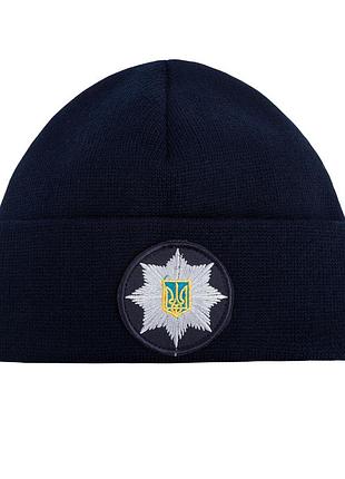 Шапка в'язана флісова з закотом поліція, темно-синій, vik-tailor