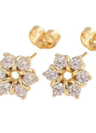 Сережки пусети позолота 14k кристальні квіточки 1,5см арт.316591 тм xuping