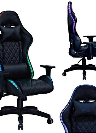 Геймерское компьютерное кресло с rgb-подсветкой, 2 подушками и регулировкой угла наклона спинки, черный (g400)