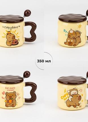 Кружка с крышкой и ложечкой "капибара", 350 мл * рандомный выбор дизайна elisey