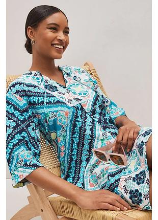 Яскрава лляна сукня міді з кишенями р.16-18