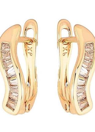 Серьги английская застежка позолота 18k узор с кристаллами арт.307222 тм xuping