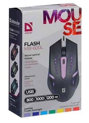 Мишка дротова flash mb-600l rgb чорний тм defender