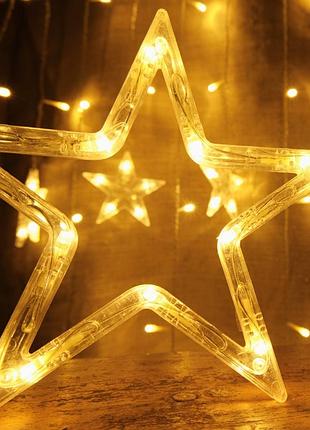 Гірлянда-штора "зірки", 140 led, жовта, 3,2 м від електромережі elisey