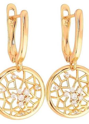 Сережки англійська застібка позолота 18k круглі підвіски з кристалами арт.307176 тм xuping