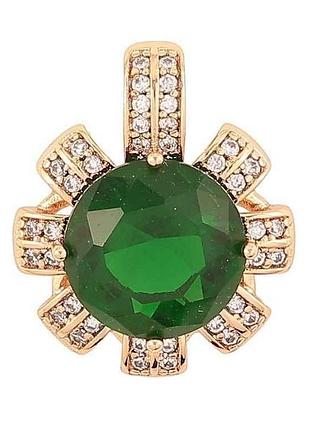 Кулон позолота 18k «цветочка с зеленым фианитом и инкрустацией цирконом» для цепочки до 5мм (262303) тм xuping