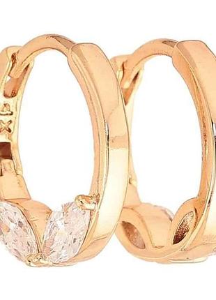 Сережки кільця позолота 18k бічний візерунок з кристалами арт.307583 тм xuping