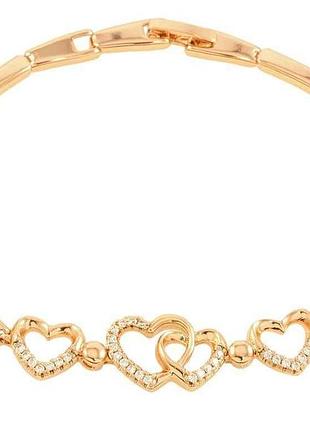 Браслет позолота 18k сердца с цирконим размер 19см х 3мм (223970) тм xuping