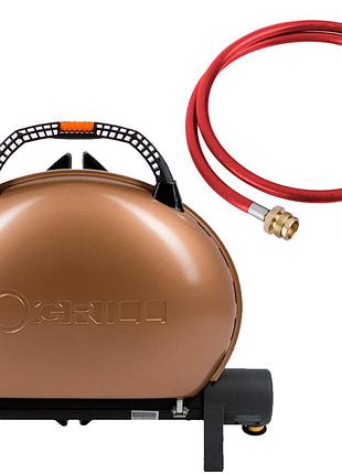 Комплект портативний переносний газовий гриль o-grill 500, бронзовий + шланг в подарунок! код: 011674