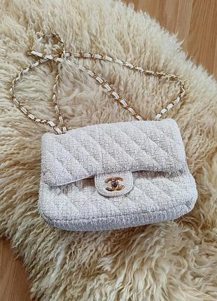 Сумка женская белая твидовая chanel