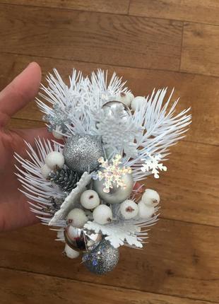 Розкішний обруч на новий рік кульки сніжинки ялинка білий ручна робота