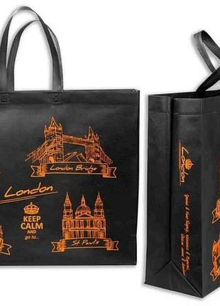 Еко сумка бокс з друком london із замком 500х420х150мм 500мм тм ecobag