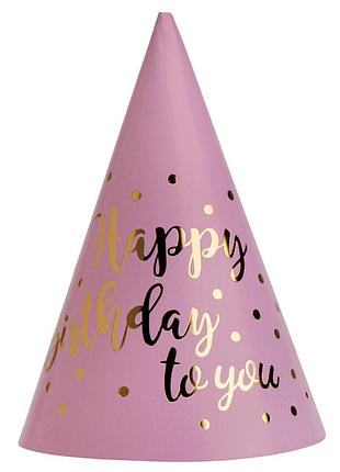 Набор колпаков "happy birthday", 6 шт, розовый, 20 см yoo-hoo!