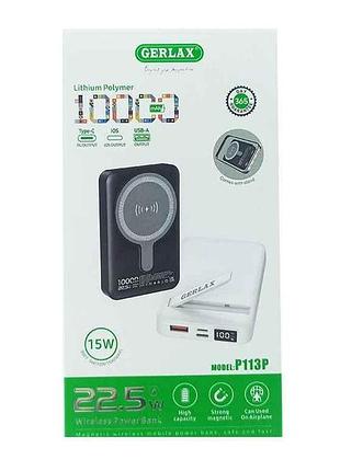 Power bank 10000mah p113p magsafe/2usb/22.5w/qc3.0/3а (input micro/type-c) чорний тм gerlax
