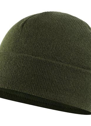 Шапка вязаная на флисе с отворотом, dark olive, vik-tailor