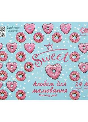 Альбом для рисования 24арк. donuts, а4, 120г/м2 на скобе, розовый, kids line тм zibi