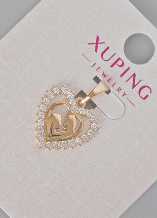 Кулон xuping "серце" з білими стразами d-20х15мм+- позолота 18к