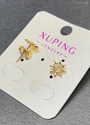 Сережки пусети кульчики xuping з білим кристалом 9мм+- позолота 18к