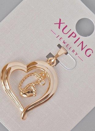 Кулон xuping "серце" з білими стразами d-29х20мм+- позолота 18к