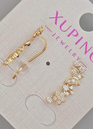 Сережки xuping "метелики"з білими стразами d-20х6мм+- без замочка позолота 18к