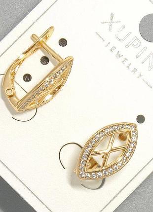 Серьги xuping с белыми стразами d-9х15,5мм+- позолота 18к