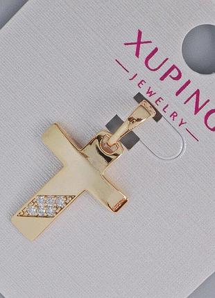 Кулон "хрест" xuping з білими стразами d-20х16мм+ - l-25мм+- позолота 18к
