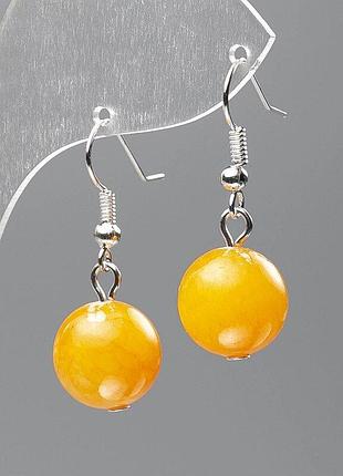 Сережки цитрин (іміт. акрил) гладка кулька d- 12,5мм+-, l-3.5см