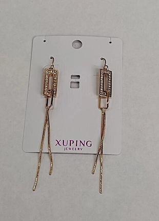 Серьги xuping позолота 18к с белыми кристаллами d-18х9мм+- l-8см+-