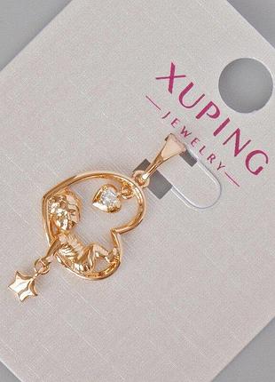 Кулон xuping "серце" з білими стразами d-28х13мм+- позолота 18к