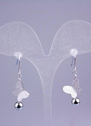 Серьги xuping родий с блестками бабочка l-38мм+-