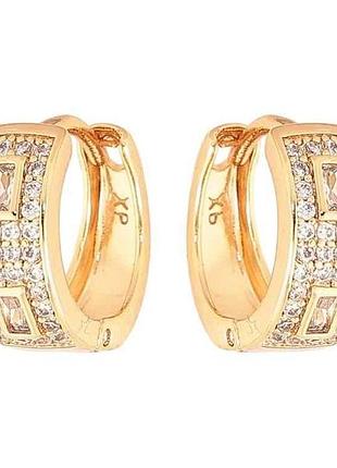 Сережки кільця позолота 18k візерунок з кристалами арт.307602 тм xuping