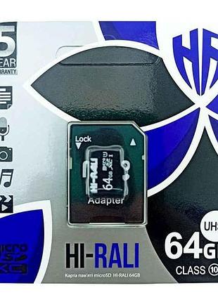 Карта памяті 64gb micro sd (10) (adapter) uhs-і тм hi-rali