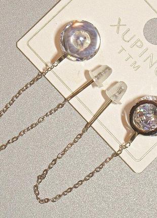 Сережки xuping з білим кристалом d-9мм+ - l-60мм+- родій