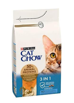 Cat chow feline 3-in-1 сухий корм для котів з індичкою 1,5 кг
