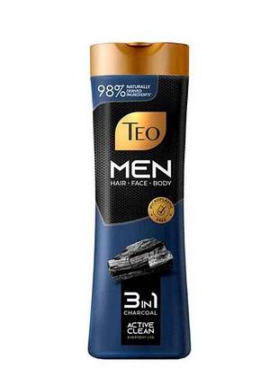 Шампунь-гель для душу 350мл 3in1 charcoal active clean тм teo