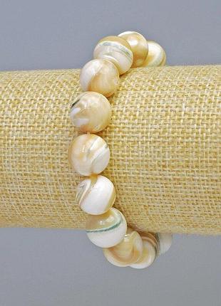 Браслет перламутр натуральный гладкий шарик d-12мм+- (стрейч) l-18см+-