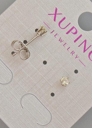 Сережки пусети xuping з жовтим кристалом d-3,5мм+- родій
