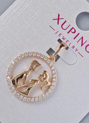 Кулон "влюбленная пара" xuping с белыми стразами d-20х18мм+ - l-25мм+- позолота 18к