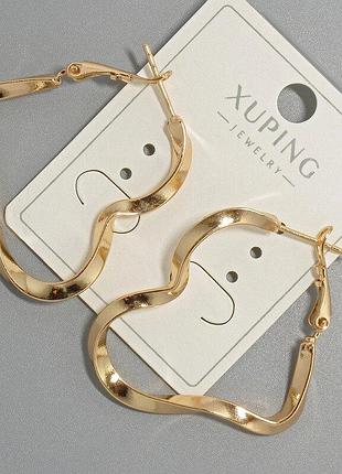 Серьги кольца xuping s-3мм, d-34х51мм+ - позолота 18к