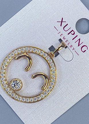 Кулон xuping с белыми стразами d-25мм+ - l-32мм+- позолота 18к
