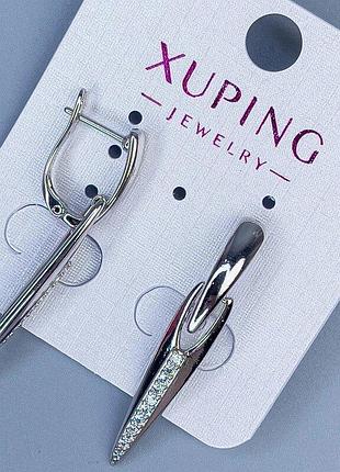 Серьги xuping родий с белыми стразами l-38мм +-