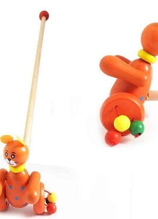 Древесная игрушка каталка 49см оранжевый кот 10см md 1360 тм metr