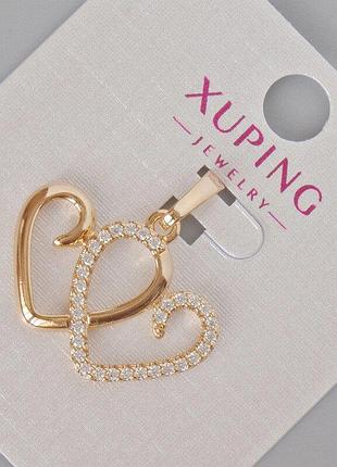 Кулон xuping "серце" з білими стразами d-24х24мм+- позолота 18к