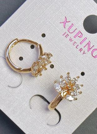 Серьги xuping листики 14х11мм "позолота 18к"
