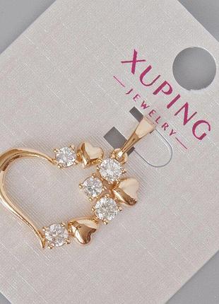 Кулон xuping "серце" з білими стразами d-28х17мм+- позолота 18к