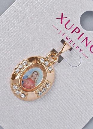 Кулон "икона" xuping с белыми стразами d-20х13мм+ - l-24мм+- позолота 18к