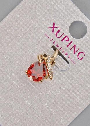 Кулон xuping з червоним кристалом та білими стразами d-16х10мм+- позолота 18к