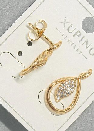 Сережки пусети xuping з білими стразами d-12х21мм+- позолота 18к