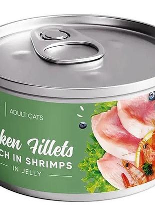 Вологий корм savory chicken fillets rich in shrimp in jelly для adult cats для дорослих кішок філе курки з креветками в желе 70